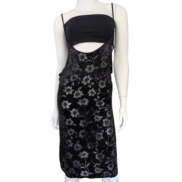Vintage Burnout Velvet Mini Slip Dress Medium Backless Grunge Whimsigoth Club - Picture 1 of 3